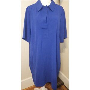 * STUDIO 1886 V Neck Silky Blue Short Sleeve Dress Ladies XL Size 16 Pockets